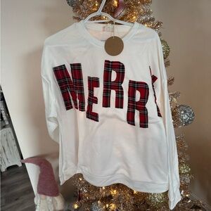 BiBi White Sweatshirt with Red Plaid 'Merry'